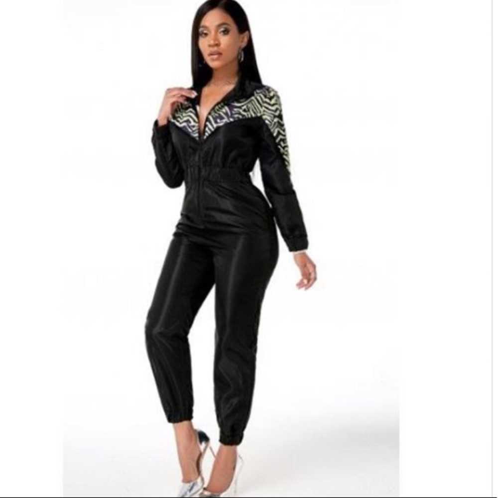 Printed Zipper Closure Side Pocket Jumpsuit